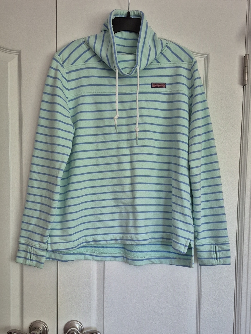 VINEYARD VINES Women's Striped Funnel Neck Sweater - Mint Blue AS IS!!